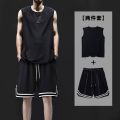 Summer Ice Silk Vest Men's Shorts Suit Waistcoat Quick-Drying Loose Large Size T T-shirt Sports Basketball Shorts Two-Piece Set. 