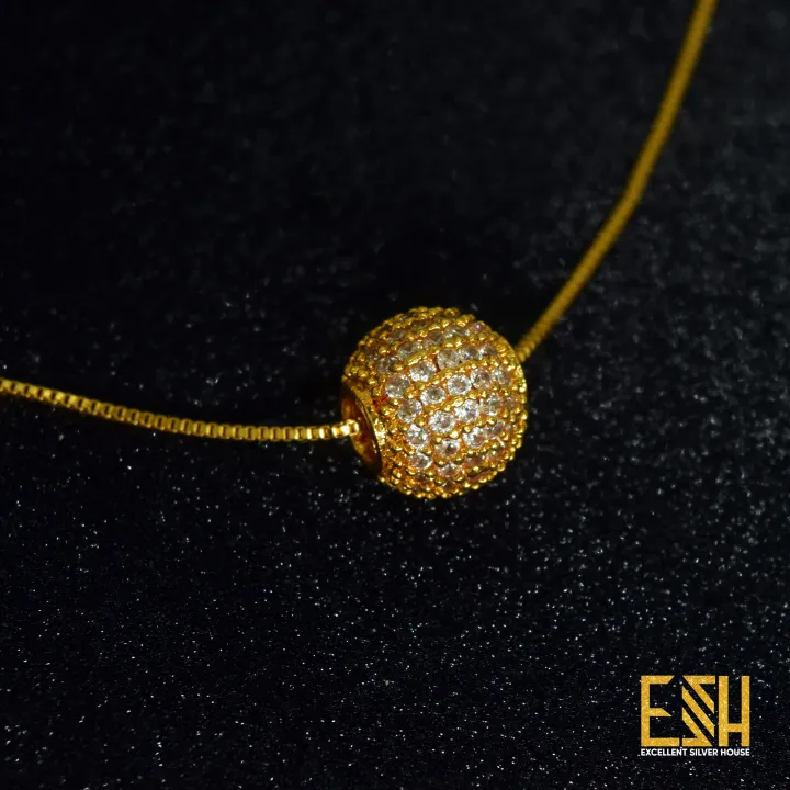 18Inch%20Short%20Gold-plated%20Rich%20look%201mm%20Box%20chain%20with%2010mm%20small%20ball%20pendant%20with%20full%20stone%20for%20girl%20and%20women%20-%20Image%202