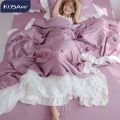 Kosa Summer Princess Style Ice Silk Four-Piece Set Silky Sleep Naked Tencel Sheets Quilt Cover Lace Bedding. 