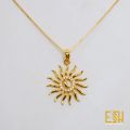 Gold Plated Guaranteed 01MM New Trend Stylish Box Chain 18 Inch Short Beautiful Design With New Sun Theme Fixed Stone Pendant. 