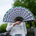 Japan Dance Fan Fans with Lights Large Folded Hand Fan Folding Colorful Foldable Handheld Rave Fan 33cm Large Rainbow Folding Fan Dance. 