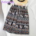 Retro Elephant Print Shorts Thailand Elephant Print Summer Shorts Comfortable Vacation Beachwear for Women in Asia Thai Elephant Pattern Shorts. 