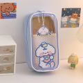 【MINISO】 Cute Creative Transparent Canvas Large Capacity Pen Pouch Children Cartoon Student Stationery Transparent Plastic Pen Case Pouch. 