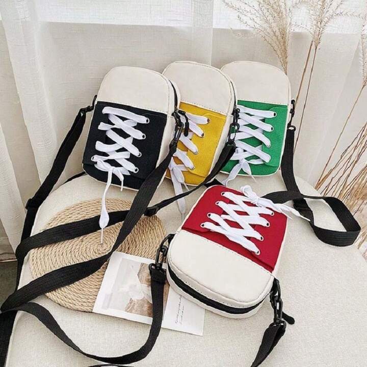 Paneled Canvas Crossbody Bag Mobile Phone Purse Bag Teens Girls