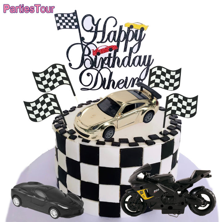 Racing Motorcycle Birthday Cake Per Checkered Flag Racing Theme Cake Decoration Boy Racing Birthday Party Supplies Cake Decor