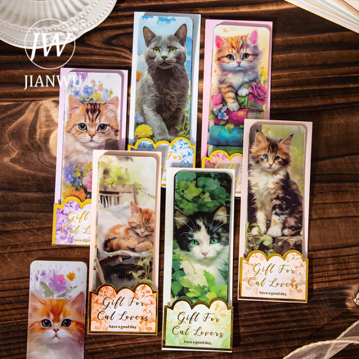 JIANWU Gift for Cat Lovers Flower Cat Material Collage PVC Bookmarks DIY Journal Stationery