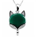 Natural Green Jade Fox Pendant Necklace 925 Silver Jadeite Chalcedony Amulet Fashion Charm Jewelry Gifts for Women Her. 