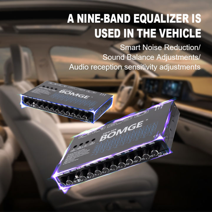 BOMGE%209-Band%20Car%20Audio%20Equalizer,%20Car%20Graphic%20Equalizer%20EQ%20W/Front,%20Rear%20+%20Sub%20Output,%208V%20RMS%20Line%20Driver,%20Adjustable%20Audio%20Output%20for%20Car,%20Boat,%20W/CD/AUX%20Input%20Select%20&%20White%20Light%20Illumination%20-%20Image%204