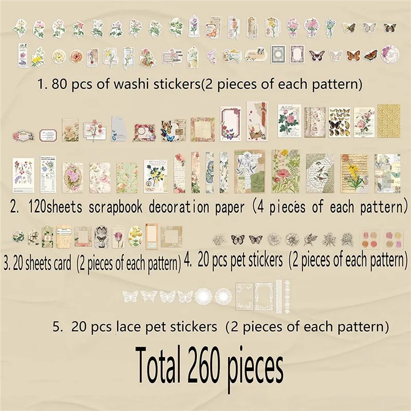 Meetory 417 stuks scrapbook papier, 180 patronen, vintage scrapbook Meetory 417 stuks scrapbook papier, 180 patronen, vintage scrapbook