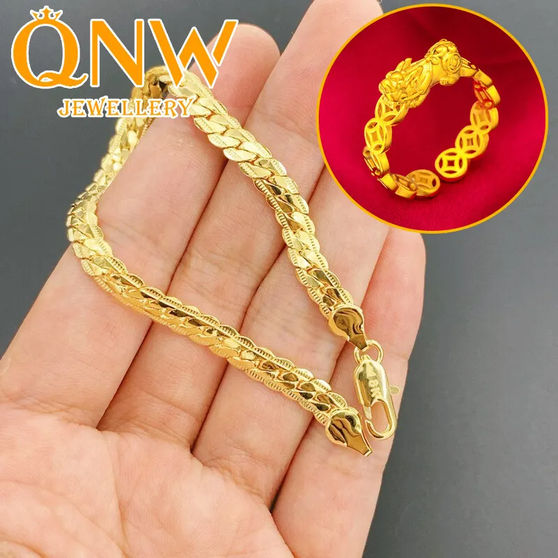 Qingwen 18k gold pawnable saudi gold original 5MM lucky charm