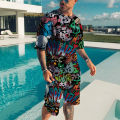 Summer New Fashion 2 Piece Activewear Men Oversized Clothes Vintage Beach Style 3D Print T Shirts Men Suits T Shirt Shorts. 