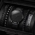 【ThinkWay】Men Watch Set Black Business Exquisite Round Dial Quartz Watch Holiday Valentine's Day Gifts. 