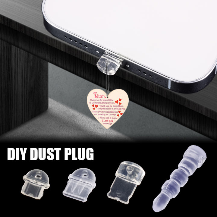 2pcs DIY Anti Dust Plug Transparent Charge Port Dust Plugs For iPhone Type C Android 3.5mm Stopper Protector Cap Mobile Phone Pendant