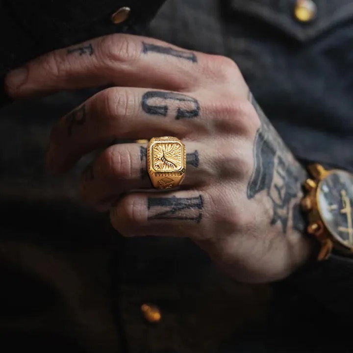 Bald Eagle Signet Ring For Men Gold Plated Bird Stamp Bird Rings ...