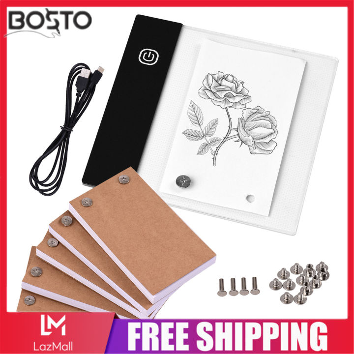 Flip Book Kit with Mini Light Pad LED Lightbox Tablet Design with Hole 300 Sheets Flipbook Paper Binding Screws for Drawing Tracing Animation Sketching Cartoon Creation