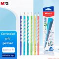 M&G Stationery Hole Pencil Colored Stick 12Pcs HB Children's Posture Correction Triangular Wooden Pencil Dip Top Easy To Grip. 