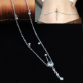 Rhinestone Dangle Belly Button Ring with Waist Chain Drop Pendant -Navel Piercing Button Body Piercing Bikini Jewelry. 