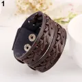 Men's Vintage Style Braid 2 Layer Leather Bangle Punk Wristband Cuff Bracelet. 