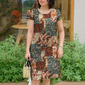 【ThinkWay】 Women Summer Short Sleeve Round-Neck Graphic Print Elegant Casual Dresses #12. 