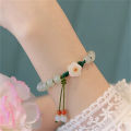 Elegant Round Jade Korean Style Bracelets White Color Peach Blossom Bracelets For Women Party Gifts Fashion Jewelry Accessories FUHENG. 