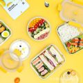 Separated Glass Bento with Lid Office Worker Citylong Microwave Lunch Box Heating Temperature Dedicated Bowl Lunch Box Fresh-Keeping. 