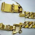 Gold Plated High Quality Machine Cut Big Wide Albert Bracelet Box clasps 19CM gift items for boys. 