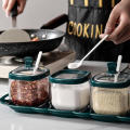 Spice Bottle Plastic Seasoning Jar Set with Spoon Salt Shaker Sugar Container Sauce Bowl Dispenser Spice Rack Kitchen Gadgets. 