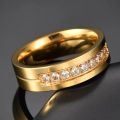 Atoztide Romantic Gold Color Stainless Steel Unisex Ring Polished 6MM Cubic Zircon Engagement Wedding Finger Ring For Lovers. 