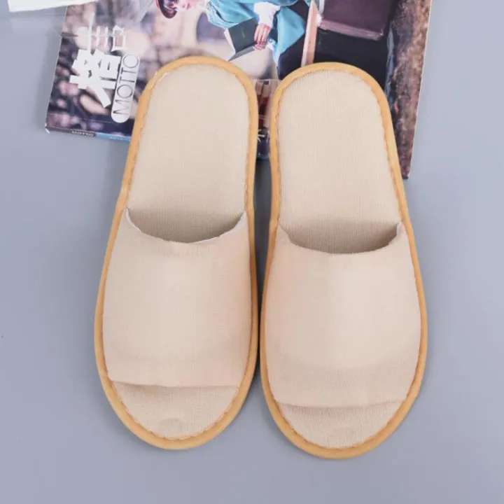 【WEJA】1Pair Hotel Slippers Thickened Disposable Home Guest Indoor Slippers Open Toe Non-slip Couple Travel Slippers