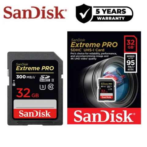 Original SanDisk  Extreme Pro SDHC UHS-II 32GB 3000MB/s*2000 microSD Card (Class 10, V30, U3, A1, UHS-I) - 5 Years International Brand Warranty