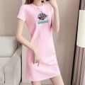 Pure Cotton T T-shirt Dress Women's Large Size Korean Style Summer New Loose Slimming Versatile Printed Short Sleeve Midi Dress. 