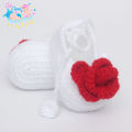 Crochet Baby Shoe Booty - For Baby Girls And Boys – Red & White – 0 to 6 Months Newborn. 