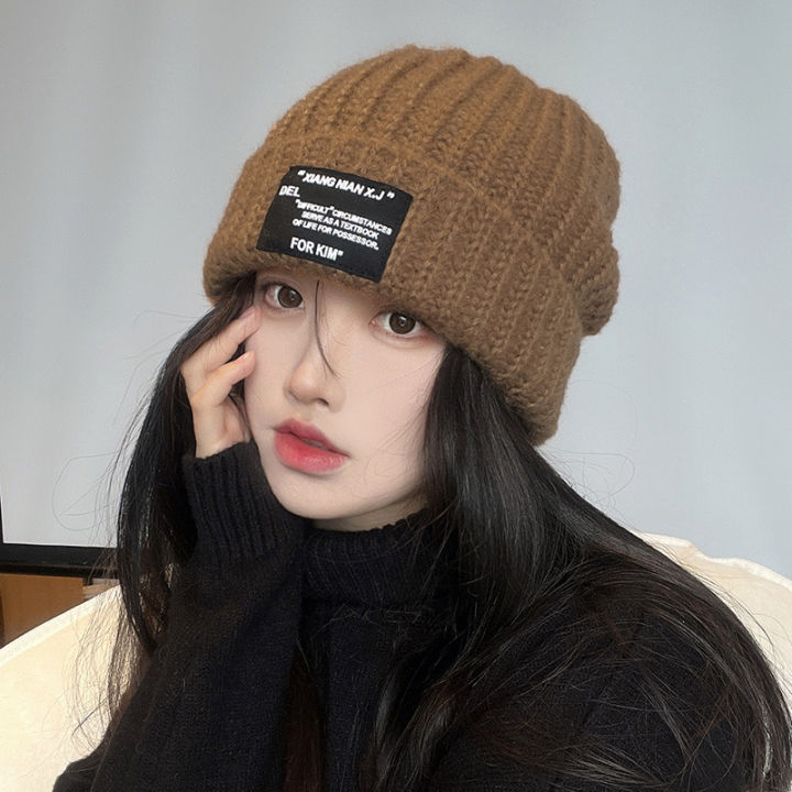 ig face, reealing face, small wool hat, men's loose knit hat, warm women's autumn and winter big head, thi thread pile up hat