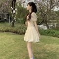 Women's Floral Dress Summer New French Style Gentle First Love Milk Sweet Chic Puff Sleeve Square Collar Short Skirt. 