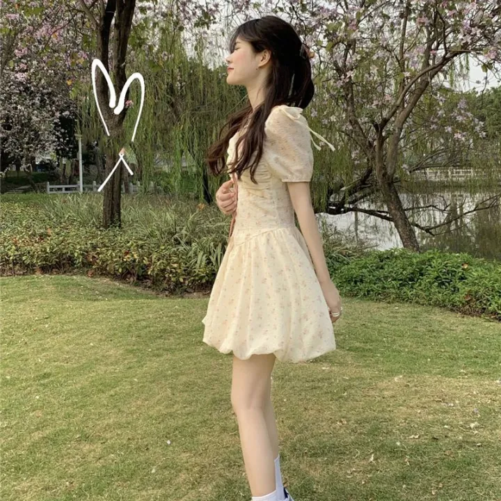 Women's%20Floral%20Dress%20Summer%20New%20French%20Style%20Gentle%20First%20Love%20Milk%20Sweet%20Chic%20Puff%20Sleeve%20Square%20Collar%20Short%20Skirt%20-%20Image%202