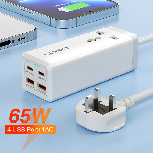 LDNIO%2065W%20USB%20C%20Charger%204%20Ports%20USB%20Outlet%20Desktop%20Power%20Strip%20For%20Laptop/Macbook/Ipad/Camera/Cell%20Phone%20Fast%20Charge%20Charger%20-%20Image%203