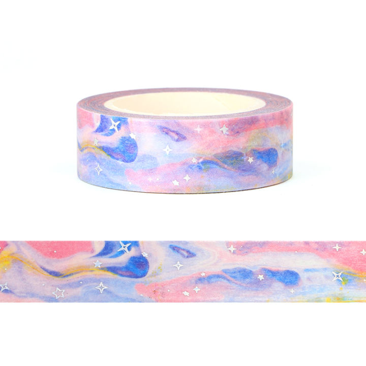 NEW 1X 10M Deco Blue & Pink Galaxy Cloud Silver Stars Washi Tape for Scrapbooking Planner Masking Tape Kawaii Papeleria