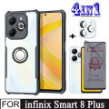 Infinix Smart 8 Plus Shockproof Phone Case for Infinix Smart 7 8 Pro 4 in 1 Camera Lens Soft Tempered Glass Privacy Screen Protector and Mobile phone holder. 