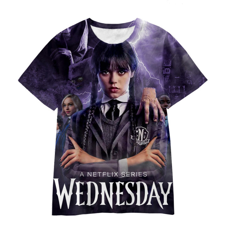 2023 Summer New Wednesday Addams 3D Printing T shirt Top Children Boy Girl Casual Fashion Short Sleeve Tee Tops