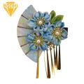 Flower Fan-shaped Hair Clip Japanese Kimono Hair Clip for Girls Traditional Dress Cosplay Headgear with Faux Pearl Flower Decor Tassel Hairpin. 