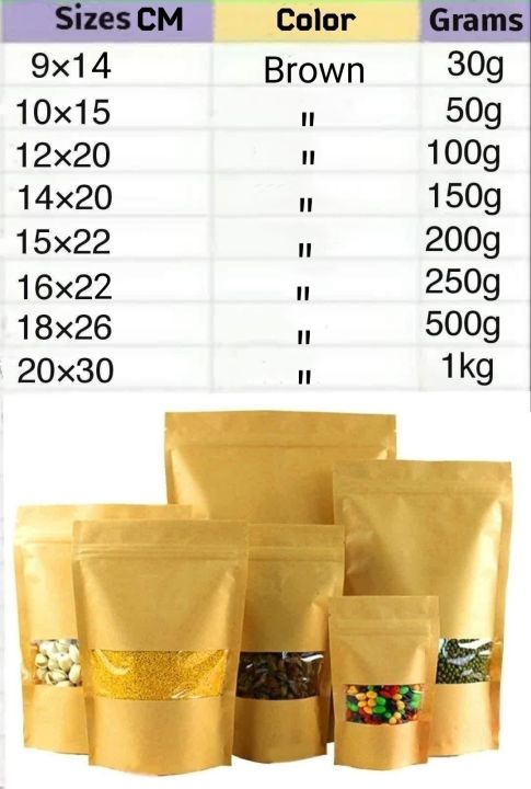 50%20Pieces%20(14x20cm)%20Brown%20Kraft%20Paper%20Transparent%20Zip%20Lock%20Standup%20Pouch%20Bags%20With%20Clear%20Translucent%20Window%20For%20Dried%20Food,%20Candy,%20Spices%20&%20Nuts%20-%20Image%206