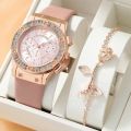 Fopul Mall Elegant Luxury Women Watch 2pcs Set Women Watches Personality Fashion Diamond-encrusted Watch for Women Ladies. 