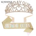 Birthday Tiara Sparkling Birthday Queen Tiara Sash Set Festive Headwear for Women's Party Decor Crown Comb Happy Birthday Sash Perfect for Southeast Asian Buyers Adjustable Birthday Belt. 