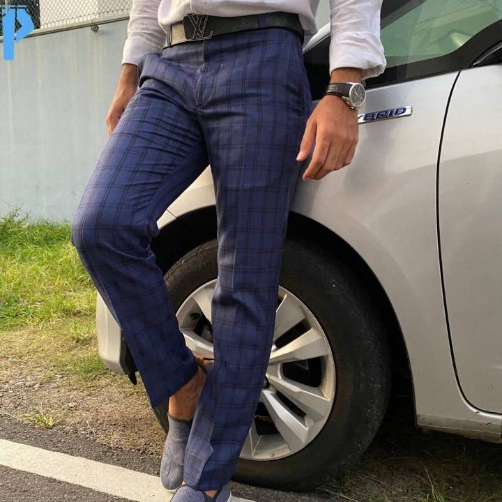 Blue Plaid Pant 29"