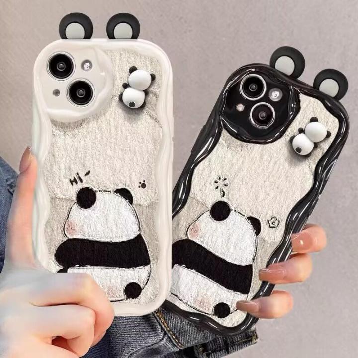 Phone Case For Samsung Galaxy A02 A02S A03 CORE A04 A04E A04S A10 A11 A13 A14 A22 A23 A24 A30 A20 A21S Back Cover Funny Wavy Texture Cartoon 3D Cute Panda Doll Ears Fashion Creative Silicone Cover TPU Clear Soft