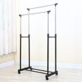Double Pole Clothes Rack - Silver Double Pole Telescopic Clothes Hanger, Garment Drying Rack with Rolling Wheels stand. 