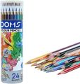 DOMS - 24Pcs colour pencil with metal bottle - Free Sharpener and Silver Gold two pencils. 