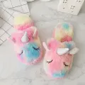 【WEJA】QZH Unicorn Plush Ladies Children Adult Kid Indoor Warm Cotton Slippers Girls Boys Slippers Fluffy Plush. 