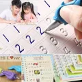 Sank Magic Practice Copybook with 1 Pen 10 refills+ 1 pen case,4 pcs Reusable Handwriting Magic Practice Copybook for Children, Alphabet Number Math Drawing Tracing Book. 