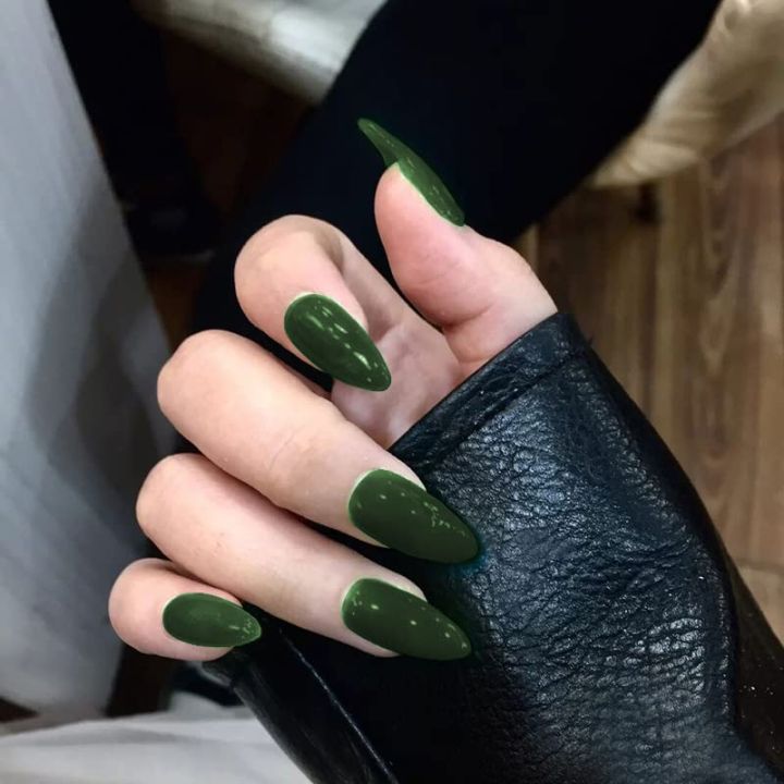 Secret Lives® acrylic press on nails designer gloss green almond shape artifical nails extension 24 pieces set with glue sheet(FROM INDIA)NUZ